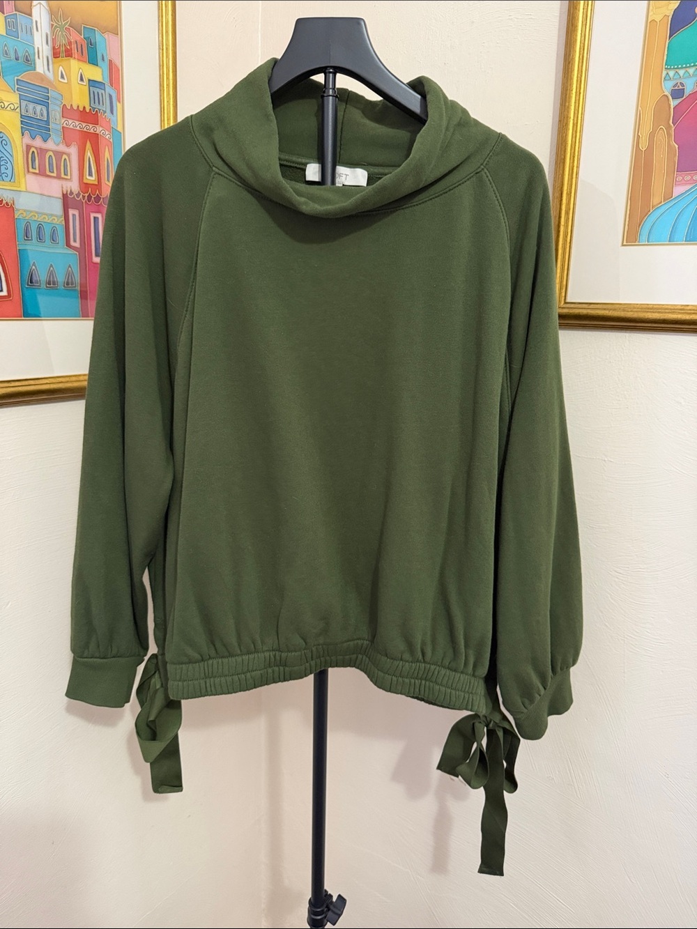 Olive Green Cowl Neck Tie-Hem Women's Top